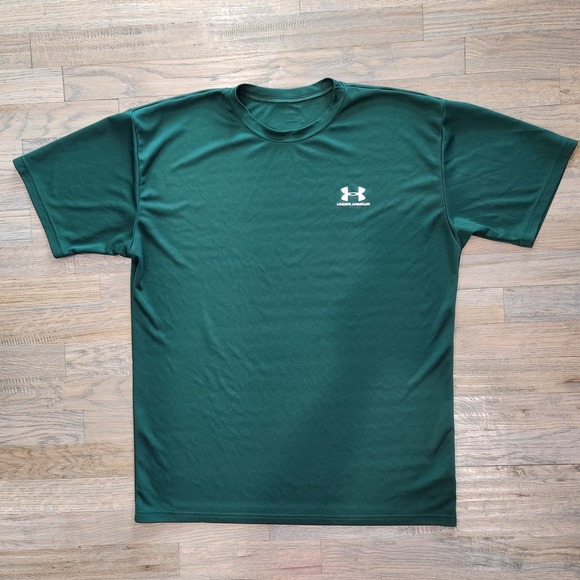 Vintage Under Armour UA Mens Medium Green‎ Stretchy Athletic Short Sleeve Shirt - Picture 2 of 11